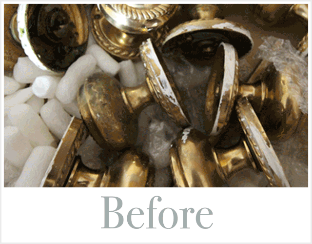 Brass knobs before and after cleaning